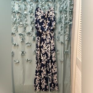 Denim and white sleeveless jumpsuit